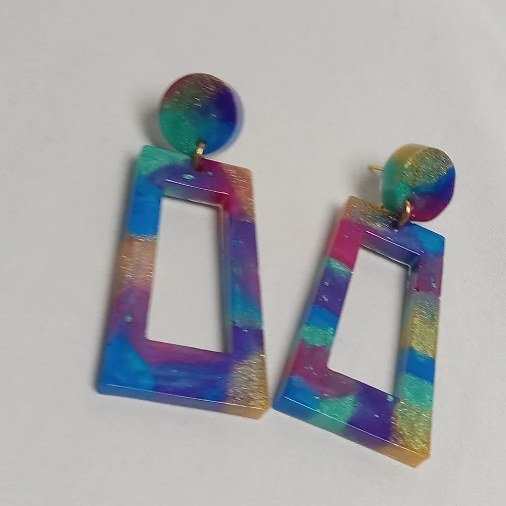 Hand Crafted Multicolor Geometric Earrings - Picture 2 of 4